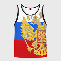 Майка-безрукавка мужская Герб России: триколор, цвет: 3D-черный