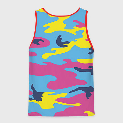 Мужская майка без рукавов Камуфляж: голубой/розовый/желтый / 3D-Красный – фото 2