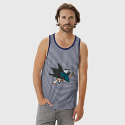 Майка мужская хлопок San Jose Sharks, цвет: синяя тельняшка — фото 2