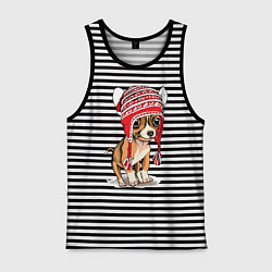 Майка мужская хлопок Чихуахуа в шапочке, цвет: черная тельняшка