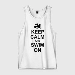 Майка мужская хлопок Keep Calm & Swim On, цвет: белый