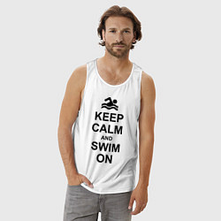 Майка мужская хлопок Keep Calm & Swim On, цвет: белый — фото 2