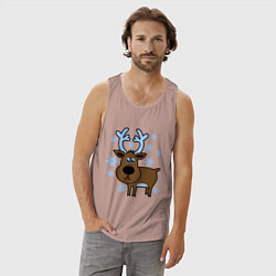 Майка мужская хлопок Олень и снежинки, цвет: пыльно-розовый — фото 2