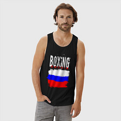 Майка мужская хлопок Бокс Россия, цвет: черный — фото 2