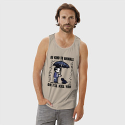 Майка мужская хлопок Be kind to animals or I'll kil, цвет: миндальный — фото 2