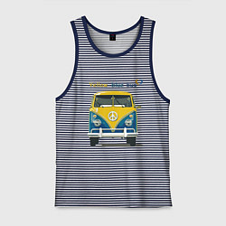 Майка мужская хлопок Я люблю вас Yellow-blue bus, цвет: синяя тельняшка