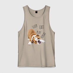 Майка мужская хлопок Sleep Eat Play Repeat Бульдог, цвет: миндальный