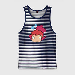 Майка мужская хлопок Рыбка Поньо на утесе, цвет: синяя тельняшка