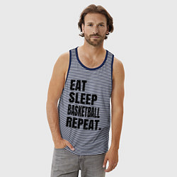 Майка мужская хлопок EAT SLEEP BASKETBALL REPEAT, цвет: синяя тельняшка — фото 2