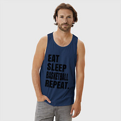 Майка мужская хлопок EAT SLEEP BASKETBALL REPEAT, цвет: тёмно-синий — фото 2