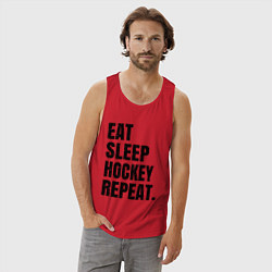 Майка мужская хлопок EAT SLEEP HOCKEY REPEAT, цвет: красный — фото 2