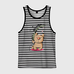 Майка мужская хлопок ЕГО КИСА ПАРНЫЕ, цвет: черная тельняшка