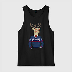 Майка мужская хлопок Hipster Deer, цвет: черный