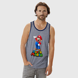 Майка мужская хлопок Super Mario, цвет: синяя тельняшка — фото 2