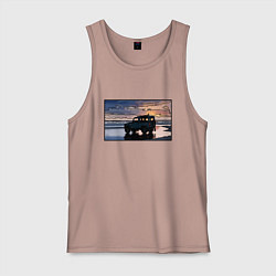 Майка мужская хлопок Land Rover Defender на закате, цвет: пыльно-розовый