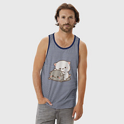 Майка мужская хлопок Милые котики, цвет: синяя тельняшка — фото 2