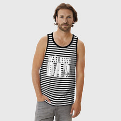 Майка мужская хлопок Лучший папа, цвет: черная тельняшка — фото 2