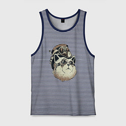 Майка мужская хлопок Steampunk кот, цвет: синяя тельняшка