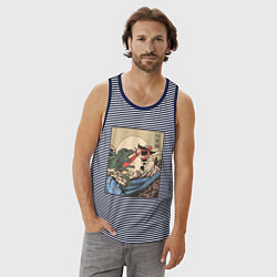 Майка мужская хлопок Cat Kong versus Godzilla Kaiju, цвет: синяя тельняшка — фото 2