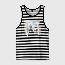 Майка мужская хлопок Нижегородский трамвай, цвет: черная тельняшка