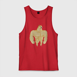 Майка мужская хлопок Мем собака качок DOGE, цвет: красный