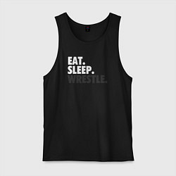 Майка мужская хлопок EAT SLEEP WRESTLE, цвет: черный