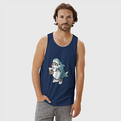 Майка мужская хлопок Котоакула, цвет: тёмно-синий — фото 2