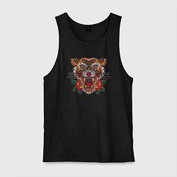 Майка мужская хлопок Tiger Roses, цвет: черный