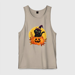 Майка мужская хлопок Кот волшебник, цвет: миндальный