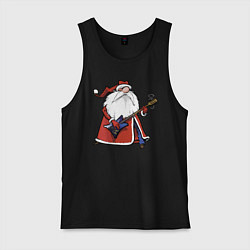 Майка мужская хлопок Дед Мороз гитарист, цвет: черный
