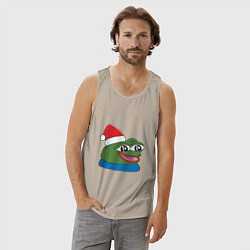 Майка мужская хлопок Pepe, pepe happy, Пепе хеппи, pepe happy new year, цвет: миндальный — фото 2