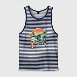Майка мужская хлопок Черепаха Япония, цвет: синяя тельняшка