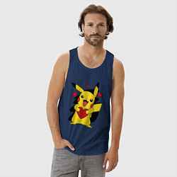 Майка мужская хлопок ПИКАЧУ И СЕРДЕЧКО POKENON PIKACHU LOVE, цвет: тёмно-синий — фото 2