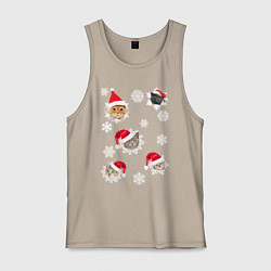 Майка мужская хлопок Новогодние Коты в Шапках, цвет: миндальный