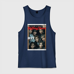 Майка мужская хлопок BTS БТС на обложке журнала, цвет: тёмно-синий