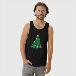 Майка мужская хлопок Christmas Tree Made Of Green Cats, цвет: черный — фото 2