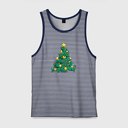Майка мужская хлопок Christmas Tree Made Of Green Cats, цвет: синяя тельняшка