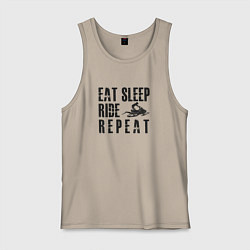 Майка мужская хлопок Eat, sleep, ride, repeat, цвет: миндальный