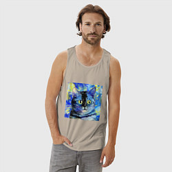 Майка мужская хлопок Кот ван Гога Настроение, цвет: миндальный — фото 2