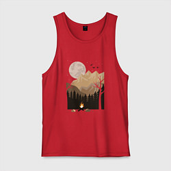 Майка мужская хлопок Туристический поход в лесу, цвет: красный