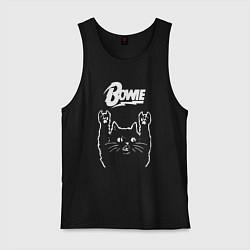Майка мужская хлопок Bowie Рок кот, цвет: черный