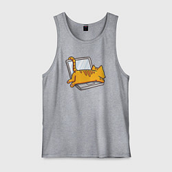 Мужская майка Котик лежит на ноутбуке