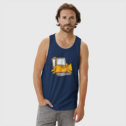 Майка мужская хлопок Котик лежит на ноутбуке, цвет: тёмно-синий — фото 2