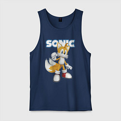 Майка мужская хлопок Майлз Тейлз Прауэр Sonic Видеоигра, цвет: тёмно-синий