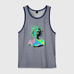 Майка мужская хлопок Gorgon Medusa Vaporwave Neon, цвет: синяя тельняшка