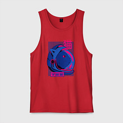 Майка мужская хлопок Кошка в скафандре, цвет: красный