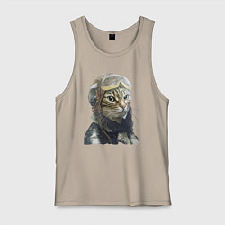 Майка мужская хлопок Кот - пилот The pilot Cat, цвет: миндальный