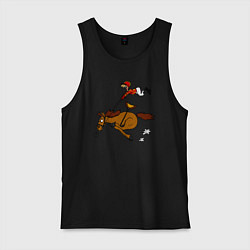 Майка мужская хлопок Скачки лошади с жокеем, цвет: черный