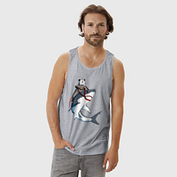 Майка мужская хлопок Опоссум верхом на акуле, цвет: меланж — фото 2