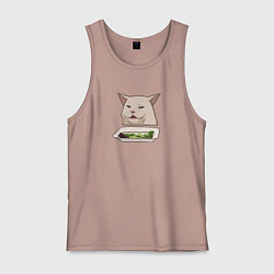 Майка мужская хлопок Кот с салатом из мема, цвет: пыльно-розовый